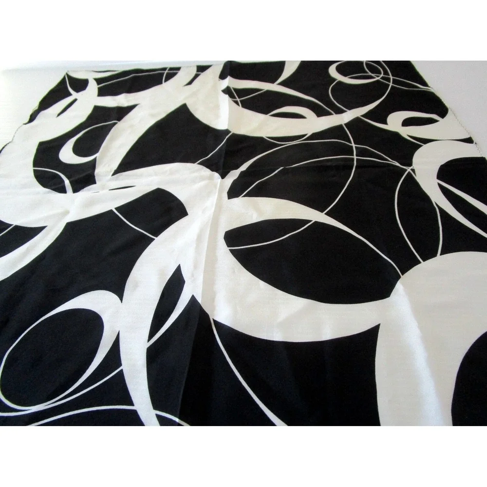 Vintage Jones New York Black and White Abstract 100% Silk Scarf 21 x 21